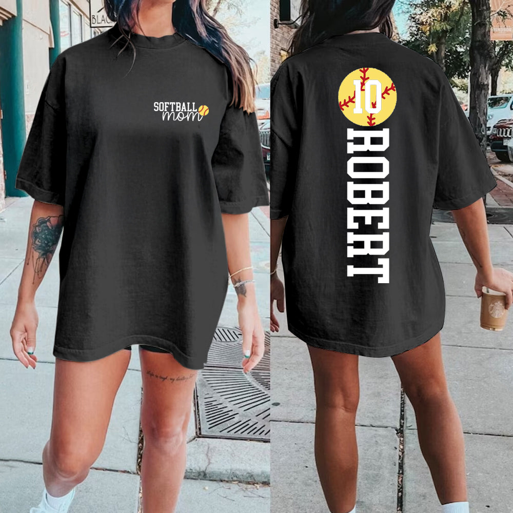 Personalize Softball Mom With Kids Name & Number Shirt, Cute Softball Mama Shirt