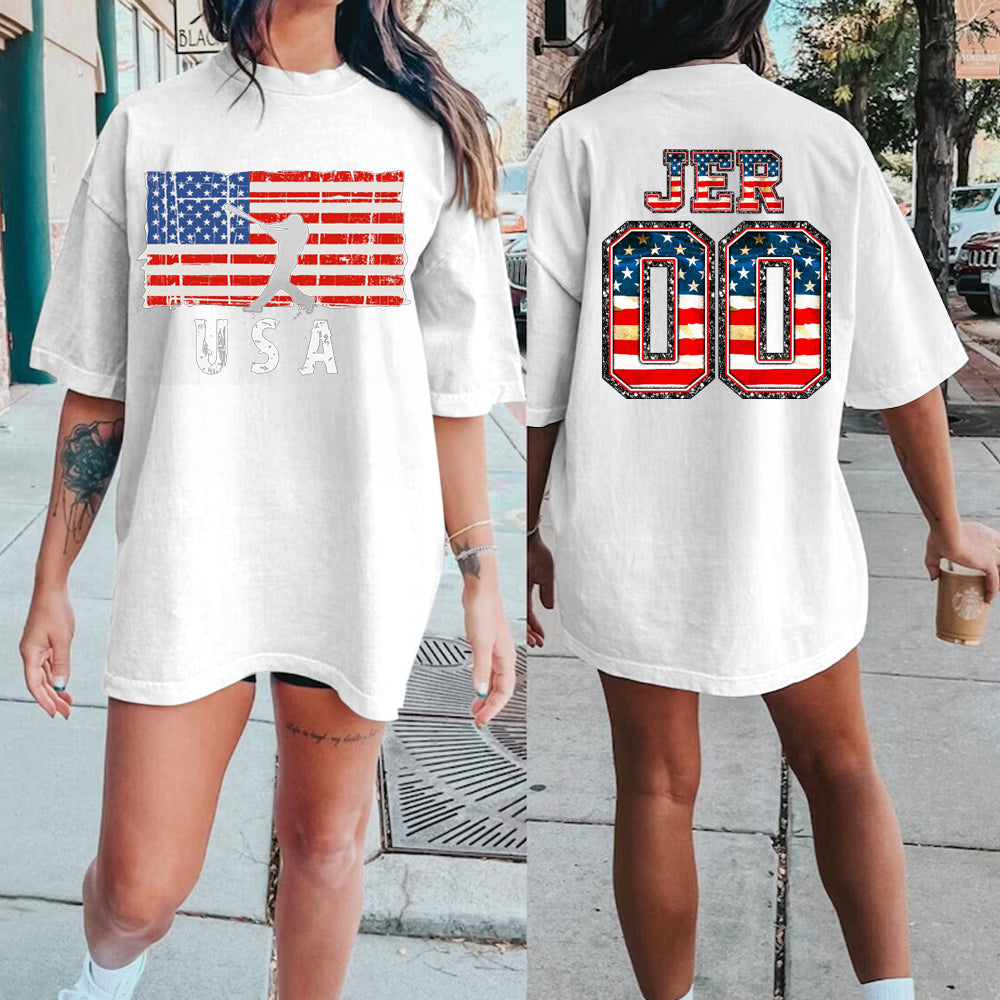 Custom Baseball Flag T-Shirt,Fourth Of July Shirt