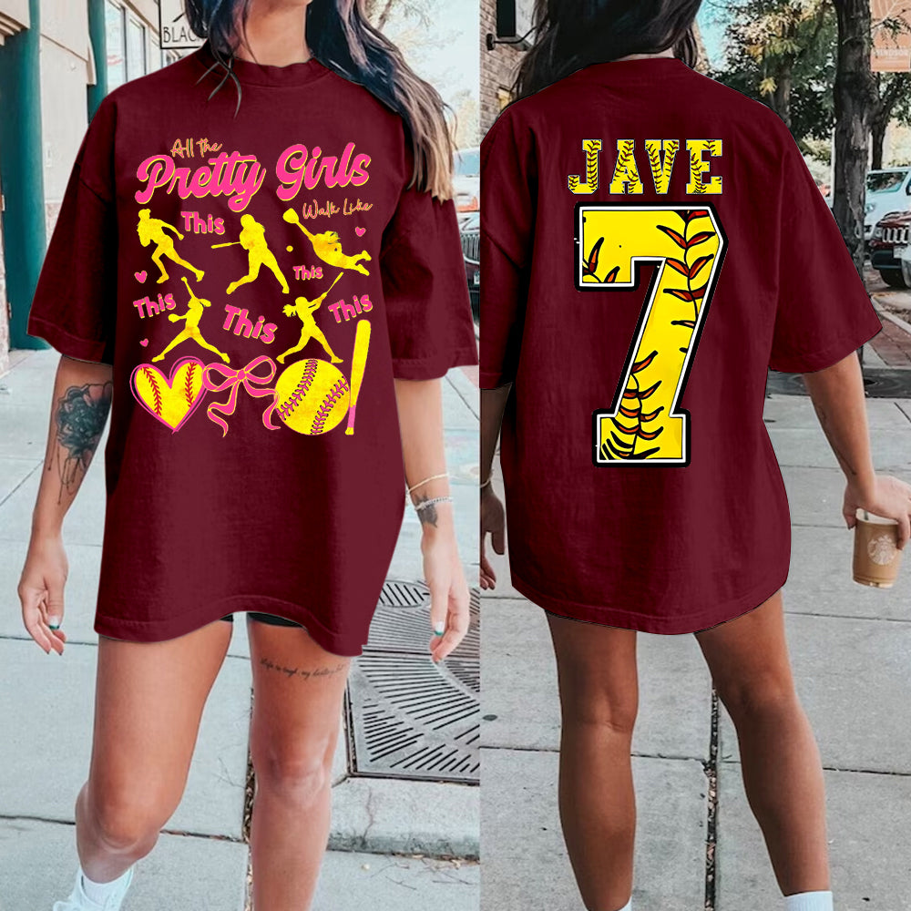 Personalize Softball Family T-Shirt/Custom Softball Number Shirt、