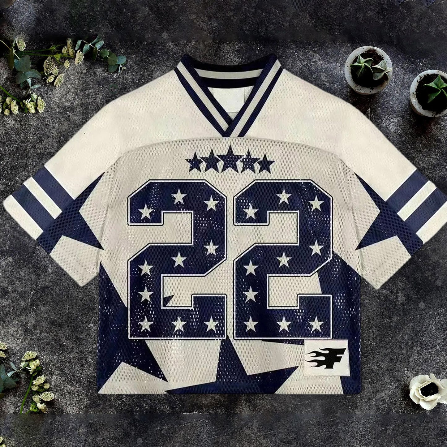 Custom Name - Number With Star Natural Sand Mesh Football Concert Jersey