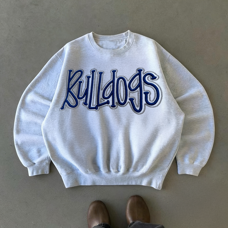 Custom College Team Cropped Double 3D Puff School Mascot Embroidered Sweatshirt