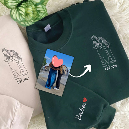 Custom Embroidered Outline Photo Sweatshirt