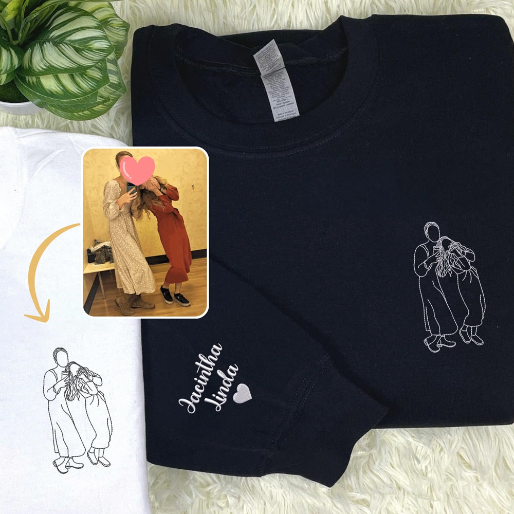 Custom Embroidered Outline Photo Sweatshirt