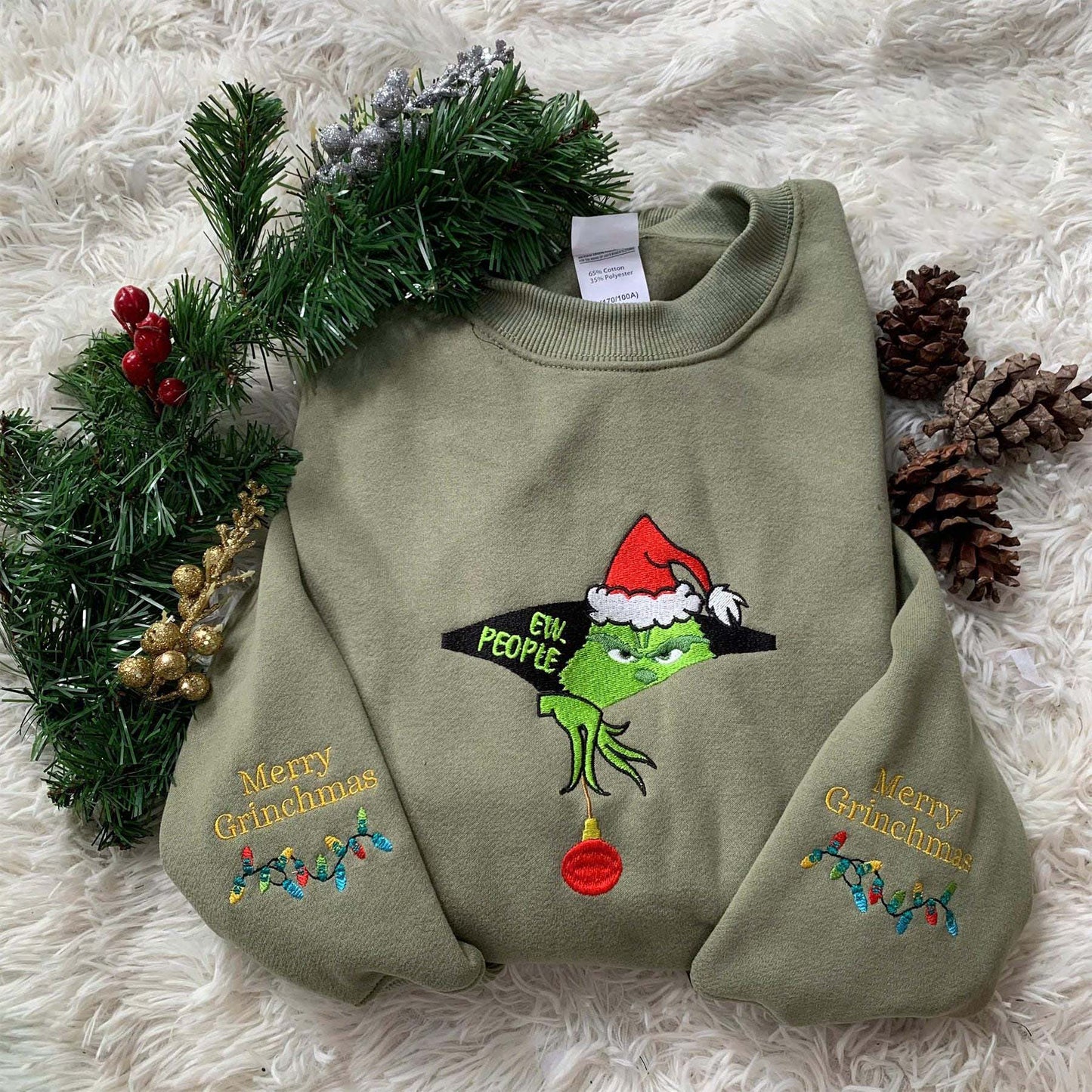 Green Monster Ew People Embroidered Sweaters, Christmas Embroidered Sweatshirt