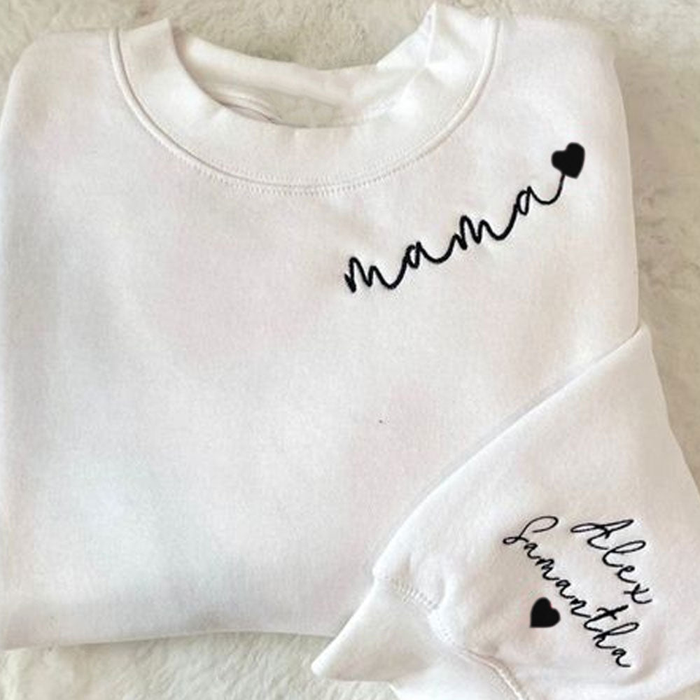 Custom Mama Embroidered Sweatshirt with Kids Names sleeve Personalized Mother's Day Gift