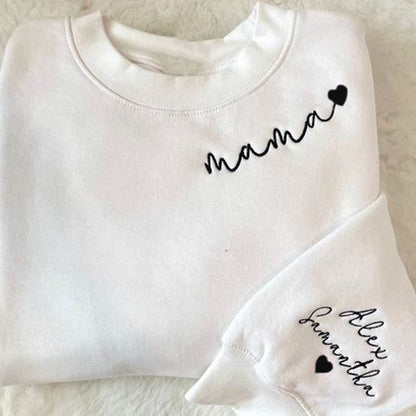 Custom Mama Embroidered Sweatshirt with Kids Names sleeve Personalized Mother's Day Gift