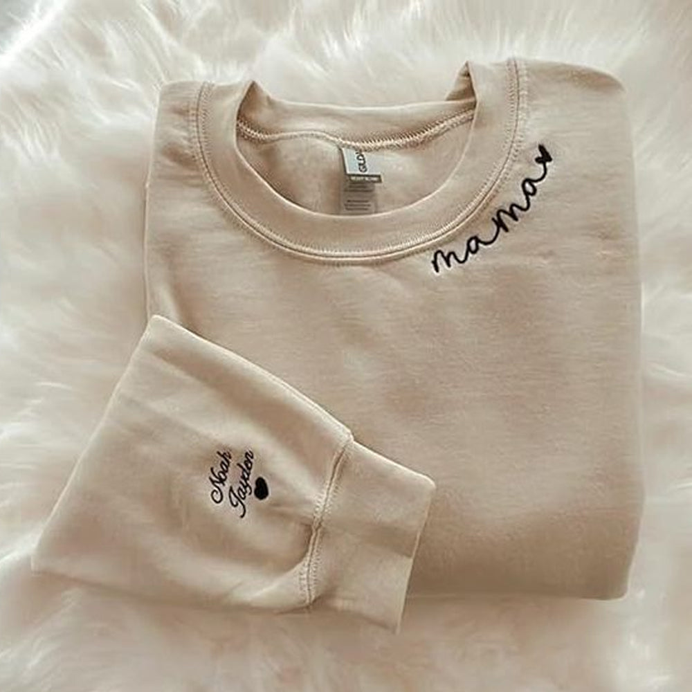 Custom Mama Embroidered Sweatshirt with Kids Names sleeve Personalized Mother's Day Gift