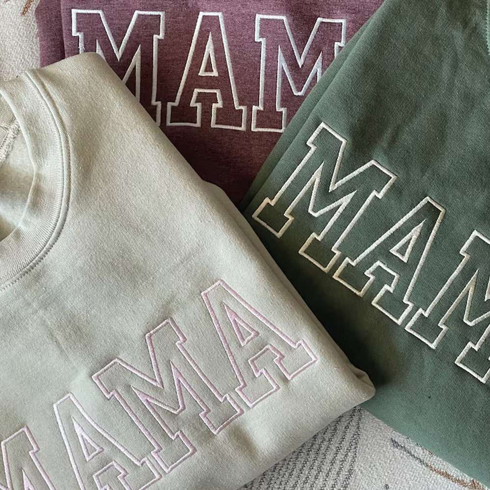 Custom Embroidered Sweatshirt for Mom, Personalized Sleeve Embroidered Sweatshirt, Mama EST Crewneck, Custom Gift for Mom, New Mom Pullover