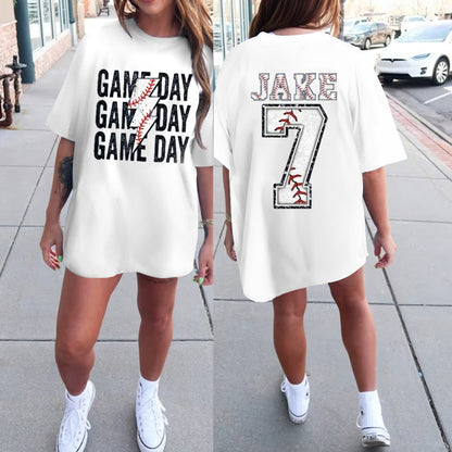 Custom Game Day Mom Baseball/Softball/Football Tee, Child Name & Number Game Season Shirt, Gameday Sports Mama Tee