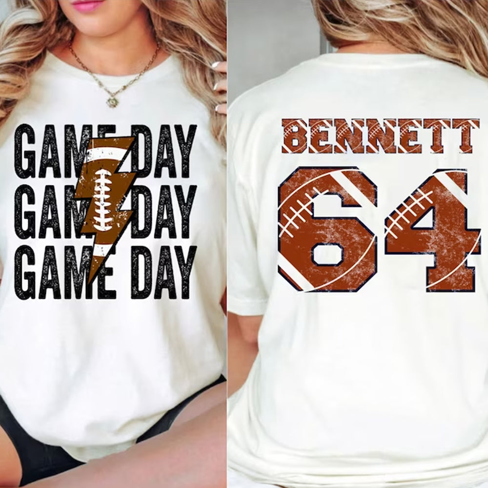 Custom Game Day Mom Baseball/Softball/Football Tee, Child Name & Number Game Season Shirt, Gameday Sports Mama Tee