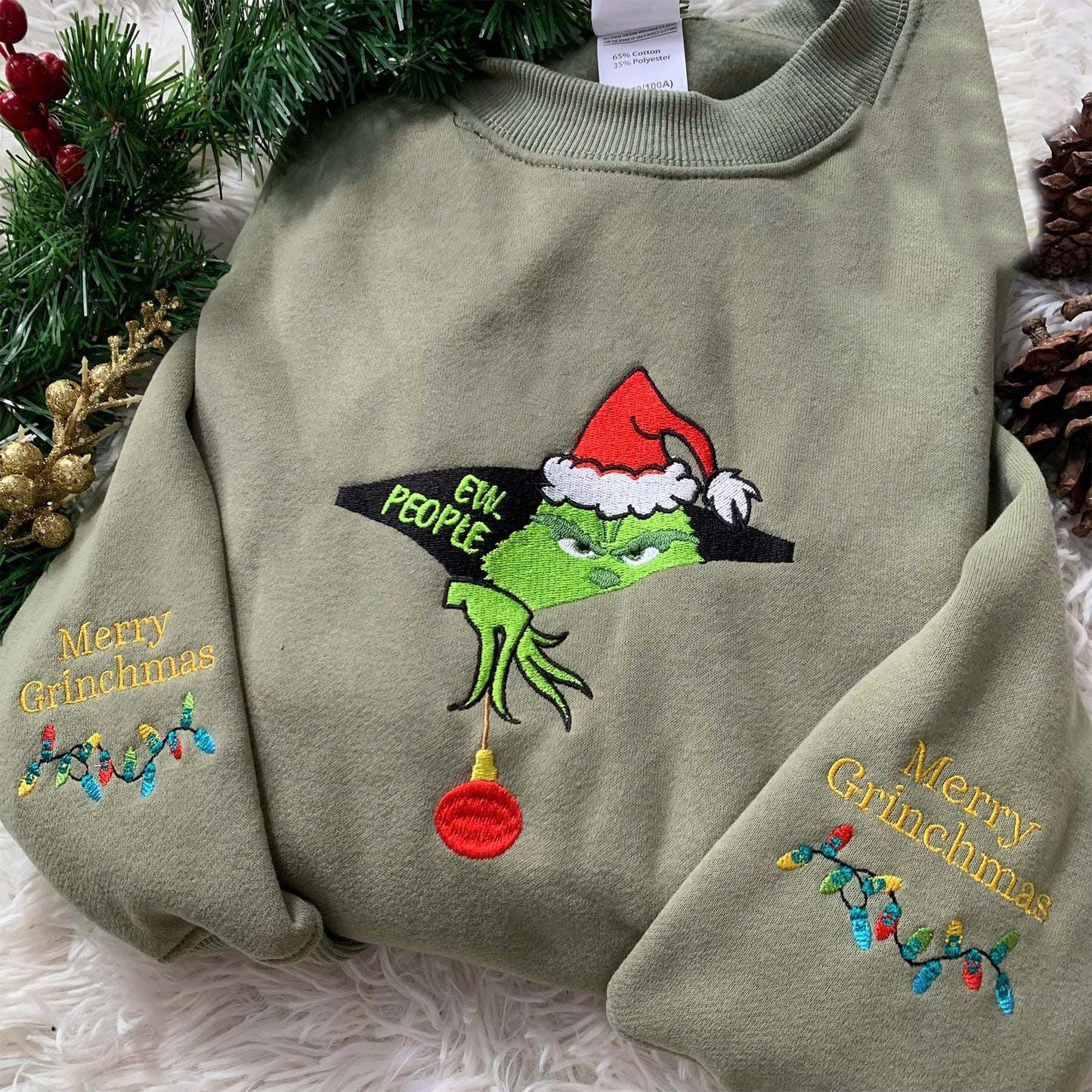 Green Monster Ew People Embroidered Sweaters, Christmas Embroidered Sweatshirt