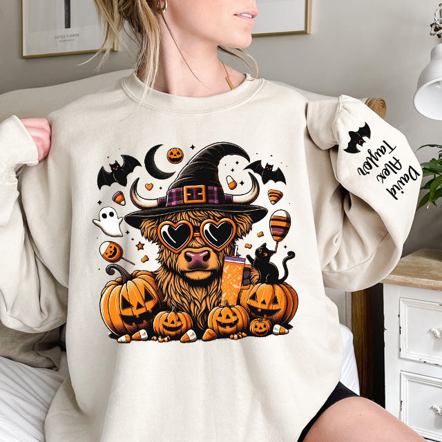 Custom Family Halloween Highland Cow Print Sweatshirt