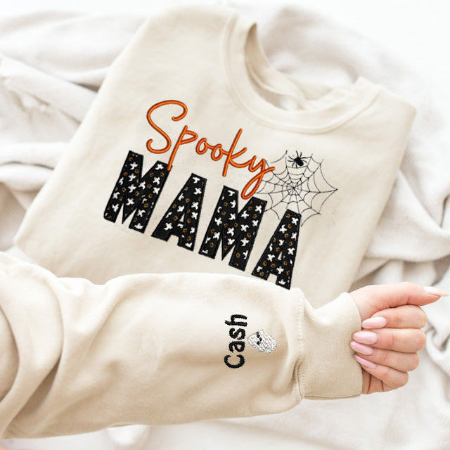 Spooky MAMA shirt for Halloween, Embroidered halloween shirt