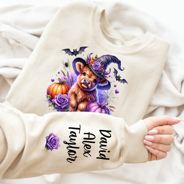 Custom Family Witch Highland Cow Halloween Print Sweatshirt