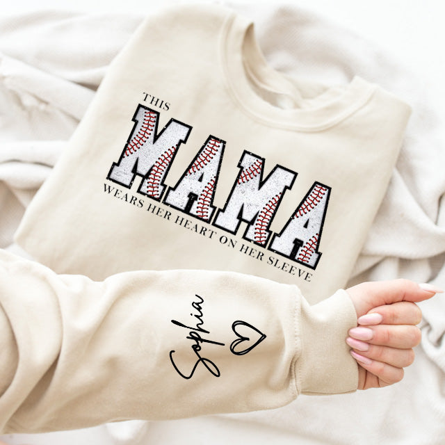 Custom Embroidery Baseball Mama Sweatshirt with Kids Name on Sleeve