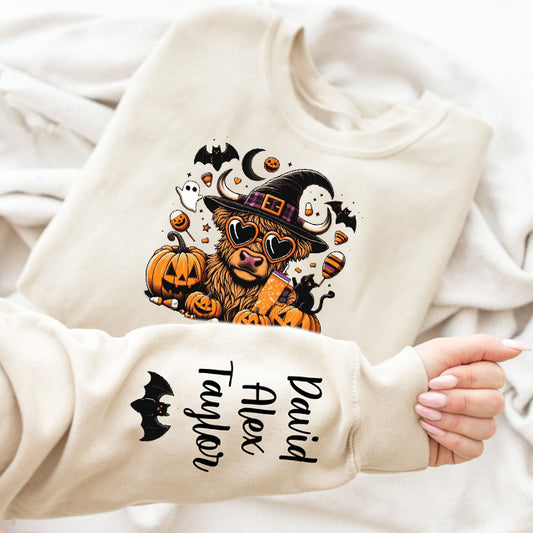 Custom Family Halloween Highland Cow Print Sweatshirt