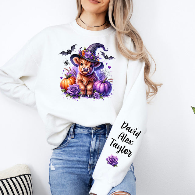 Custom Family Witch Highland Cow Halloween Print Sweatshirt