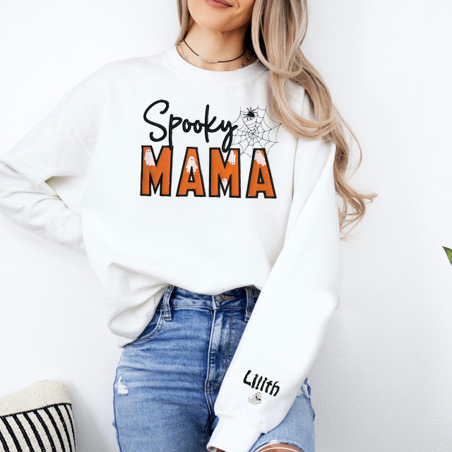 Spooky MAMA shirt for Halloween, Embroidered halloween Sweatshirt