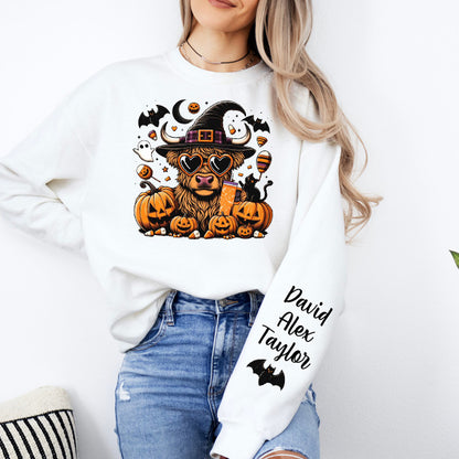 Custom Family Halloween Highland Cow Print Sweatshirt