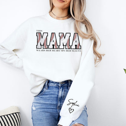 Custom Embroidery Baseball Mama Sweatshirt with Kids Name on Sleeve