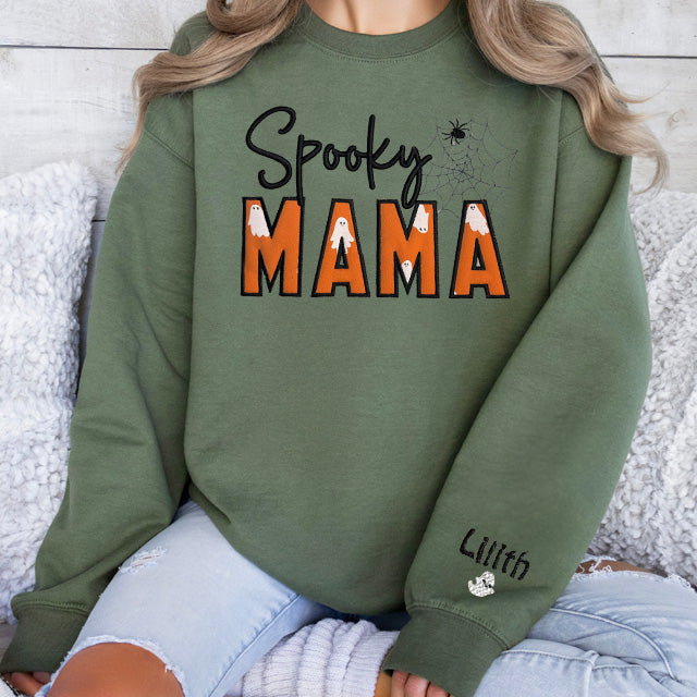 Spooky MAMA shirt for Halloween, Embroidered halloween Sweatshirt