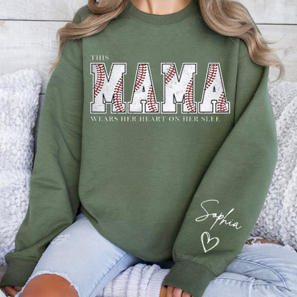 Custom Embroidery Baseball Mama Sweatshirt with Kids Name on Sleeve