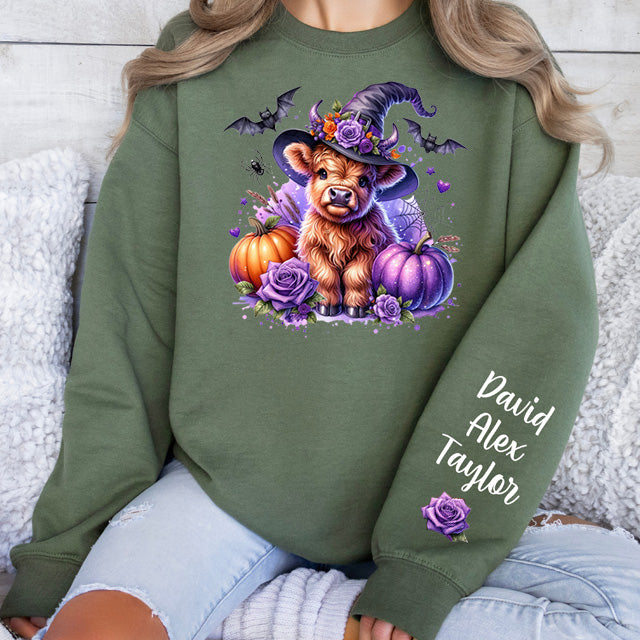 Custom Family Witch Highland Cow Halloween Print Sweatshirt