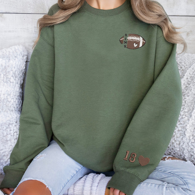 Custom Embroidery Football Mama Sweatshirt with Kids Name on Sleeve