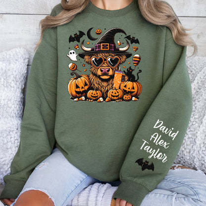 Custom Family Halloween Highland Cow Print Sweatshirt