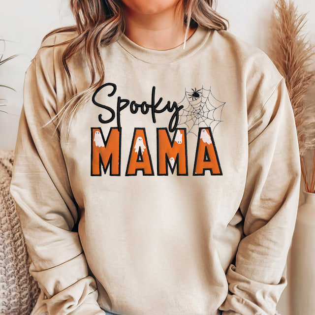 Spooky MAMA shirt for Halloween, Embroidered halloween Sweatshirt