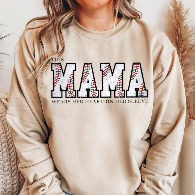 Custom Embroidery Baseball Mama Sweatshirt with Kids Name on Sleeve