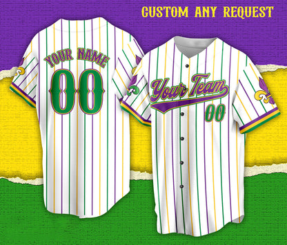 Personalized Stripe Plaid Mardi Gras Baseball Jersey Custom Mardi Gras Carnival Festival Game Day Outfit For American Baseball Lovers Fans