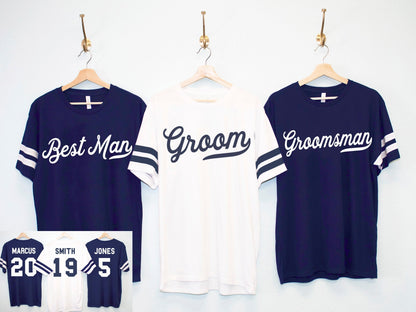 NAVY GROOM & GROOMSMEN Shirts Custom Names and Numbers for Bachelor Party, Wedding, Groomsman, best man, groomsmen gift, groomsmen jerseys