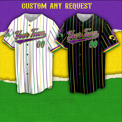 Personalized Stripe Plaid Mardi Gras Baseball Jersey Custom Mardi Gras Carnival Festival Game Day Outfit For American Baseball Lovers Fans