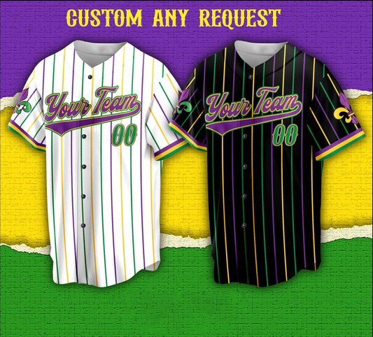 Personalized Stripe Plaid Mardi Gras Baseball Jersey Custom Mardi Gras Carnival Festival Game Day Outfit For American Baseball Lovers Fans