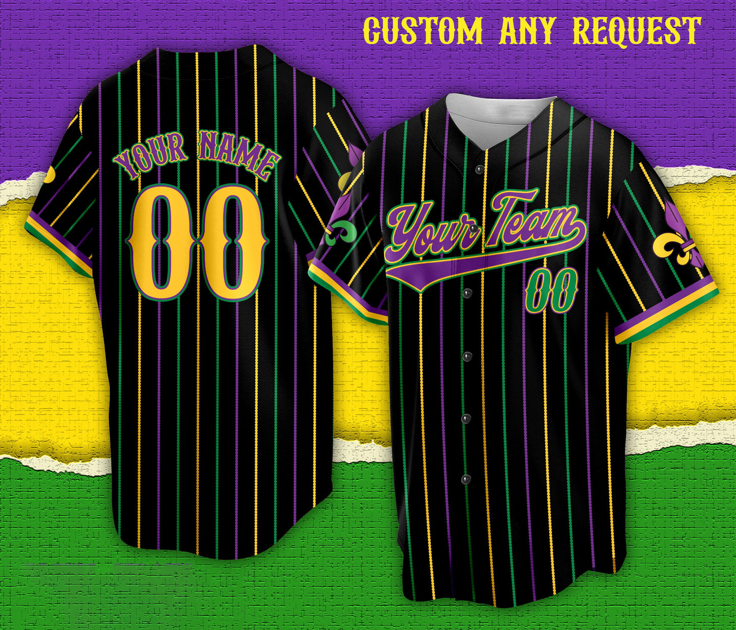 Personalized Stripe Plaid Mardi Gras Baseball Jersey Custom Mardi Gras Carnival Festival Game Day Outfit For American Baseball Lovers Fans