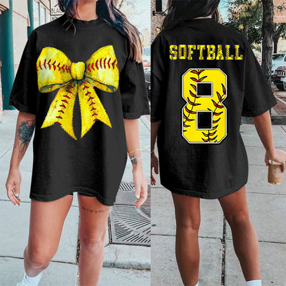 Custom Retro Softball/baseball/basketball/Football Bow Print Shirt