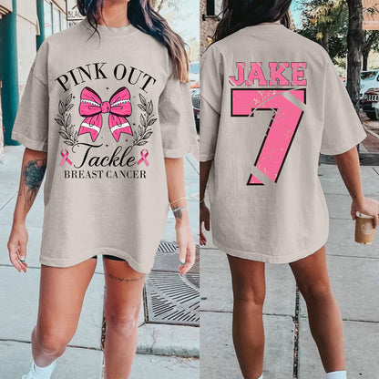 Custom Pink Out Tackle Breast Cancer Football Print Shirt