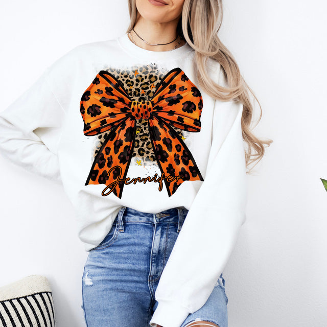 Personalized Halloween Leopard Bow Print Sweatshirt