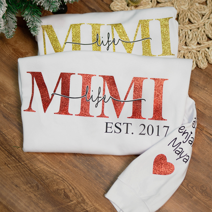 Glitter Mimi Life Est Sweatshirt, Custom Name And Grandkids Sweatshirt