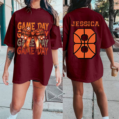 Custom Basketball Bow Print Shirt，Retro Game Day Print Shirt