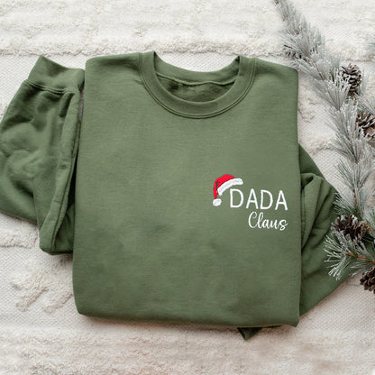 Christmas Sweatshirt, Embroidered Shirt, Mama Mini Dada Claus Parent-Child Sweatshirt