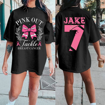 Custom Pink Out Tackle Breast Cancer Football Print Shirt