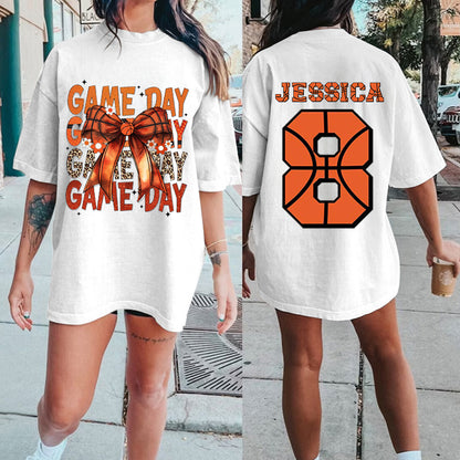 Custom Basketball Bow Print Shirt，Retro Game Day Print Shirt