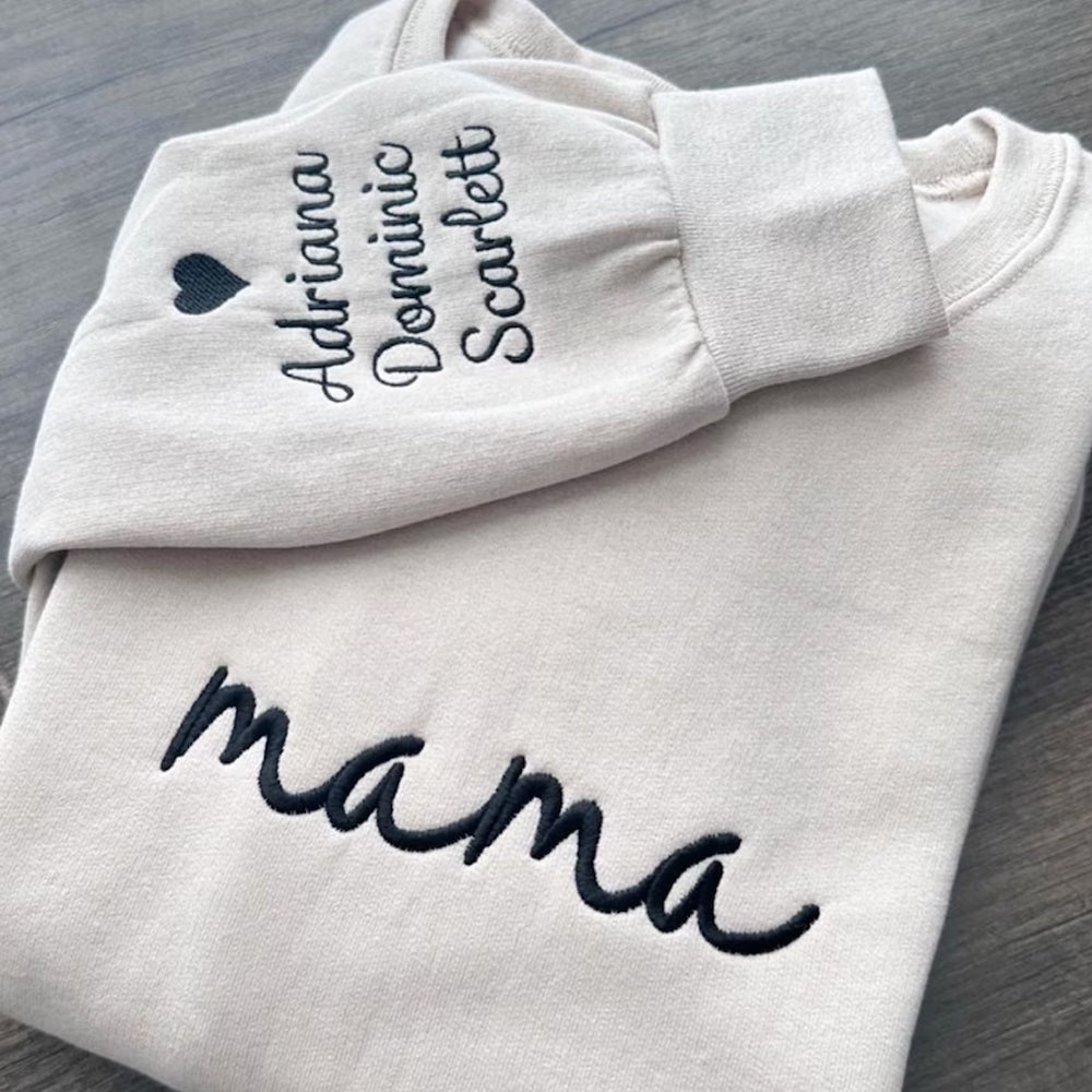 Embroidered Mom Crewneck, Grandmother Sweatshirt with Kids Names, Personalized Embroidered