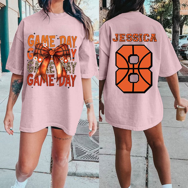 Custom Basketball Bow Print Shirt，Retro Game Day Print Shirt