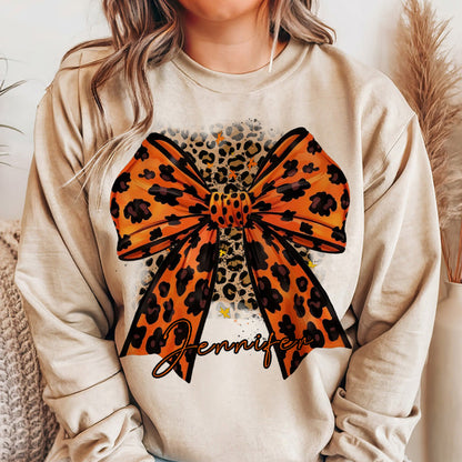 Personalized Halloween Leopard Bow Print Sweatshirt