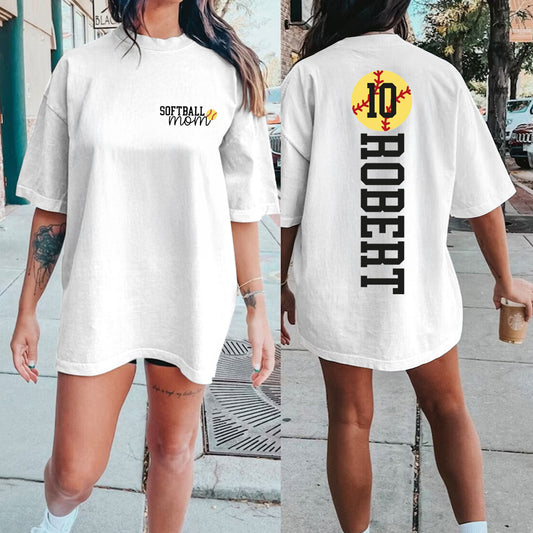 Personalize Softball Mom With Kids Name & Number Shirt, Cute Softball Mama Shirt