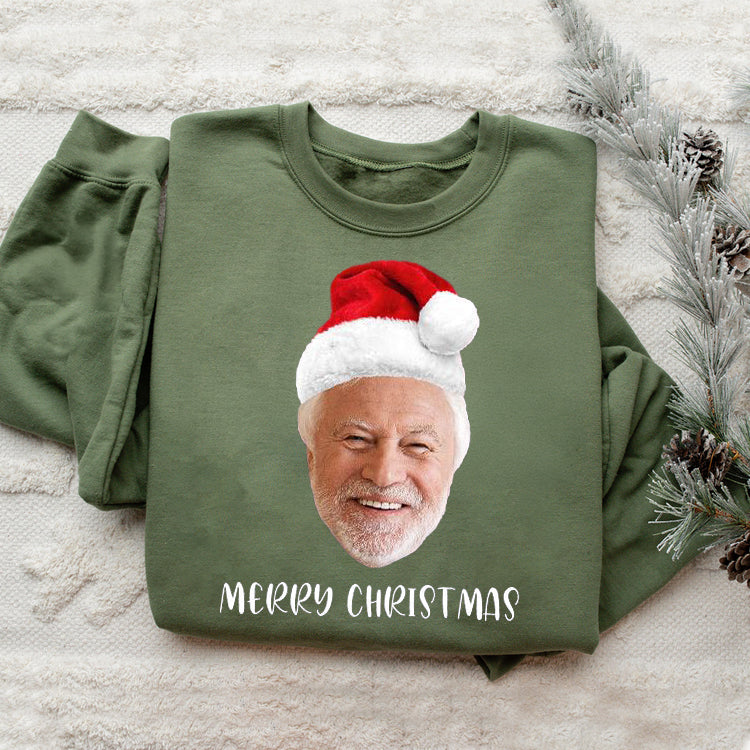 Custom Face Christmas Sweatshirt, Personalized Santa Hat Sweatshirt