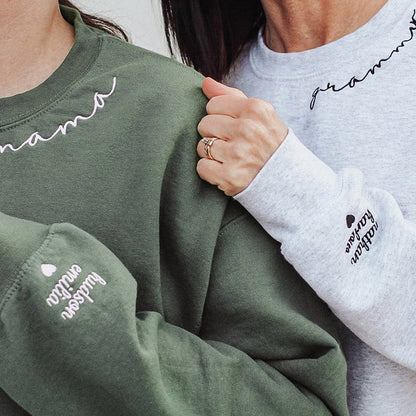 Embroidered Mom Crewneck, Grandmother Sweatshirt with Kids Names, Personalized Embroidered